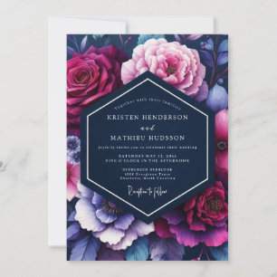 Indigo Leuchtende Blumige Hochzeit Einladung
