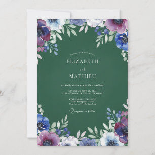 Indigo Lila Blütenhochzeit Einladung