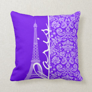 Indigo, Lila Damask; Paris; Eiffelturm Kissen