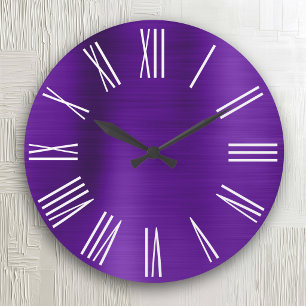 Indigo Lila Folie Weiße Römische Ziffern Große Wanduhr