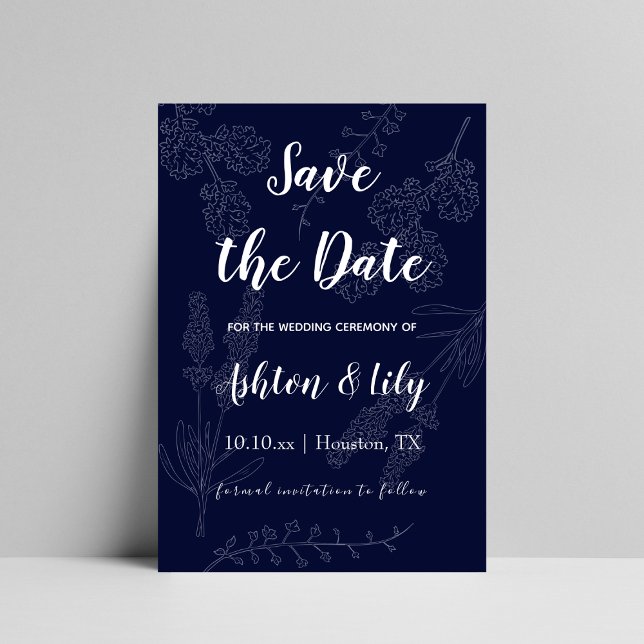 Indigo Lila schlichte Minimalistische Liebe Flora Save The Date (Von Creator hochgeladen)