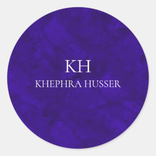 Indigo Lila Watercolor Monogramm Runder Aufkleber