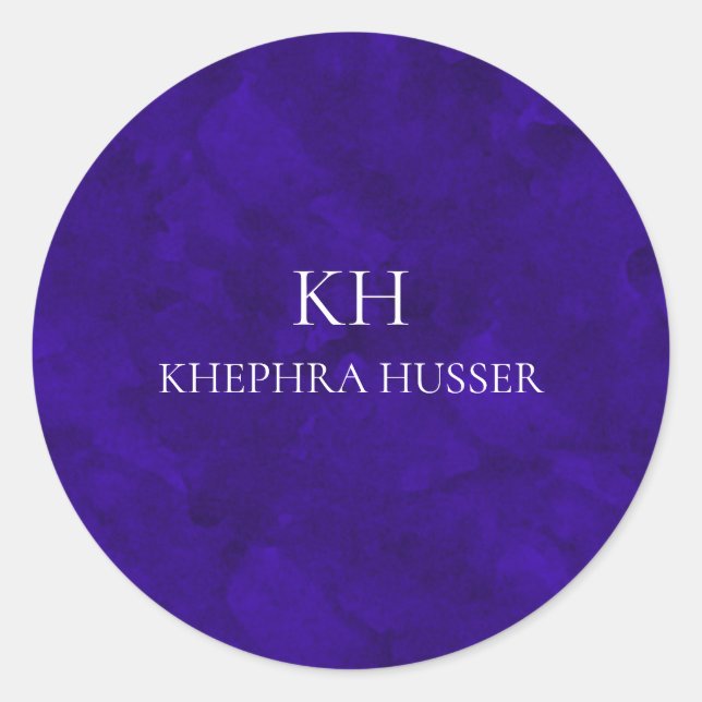 Indigo Lila Watercolor Monogramm Runder Aufkleber (Vorderseite)