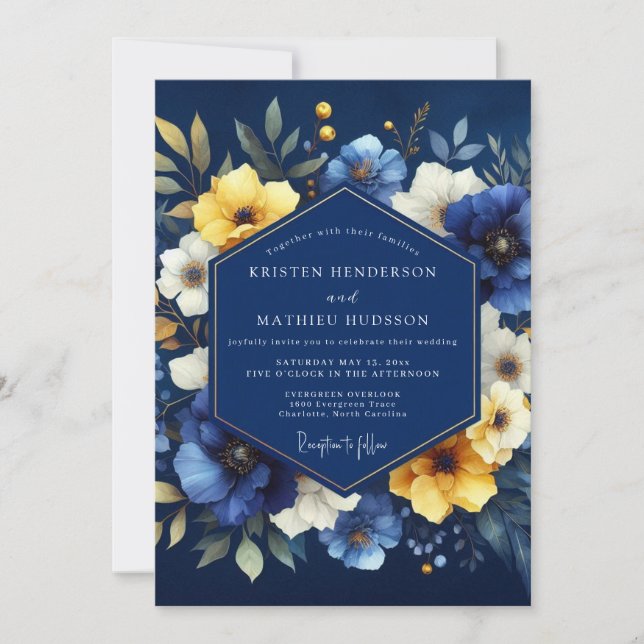 Indigo Luminous Bloom Hochzeit Einladung (Vorderseite)