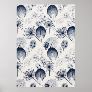 Indigo Lunaria Allium geädertes Blattwiederholungs Poster
