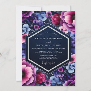 Indigo Magenta Juwel-Ton-Hochzeit Einladung