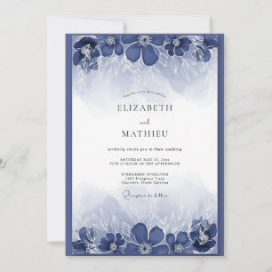 Indigo Malerische Blütenhochzeit Einladung