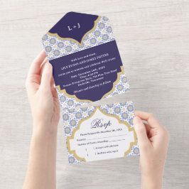 Indigo Marokkanische Fliesen Hochzeit All In One Einladung