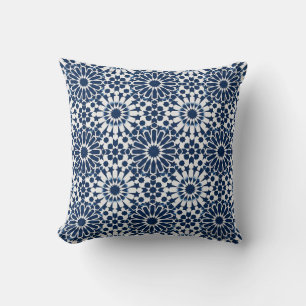 Indigo-marokkanisches geometrisches Sternmosaikmus Kissen