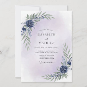Indigo-Mauve-Laub-Eukalyptus-Hochzeit Einladung