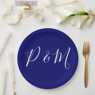 Indigo Minimalistische Hochzeit in Blau und Weiß Pappteller