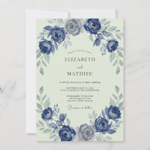 Indigo-Mint-Krankz-Hochzeit Einladung