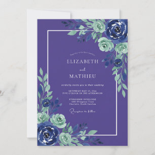 Indigo Minze Botanische Romanze Hochzeit Einladung