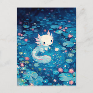 Indigo-Mitternachts-Glow-Kawaii-Axolotl-Teich Postkarte