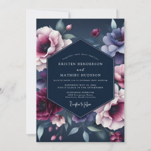 Indigo Mitternachtsflora Hochzeit Einladung