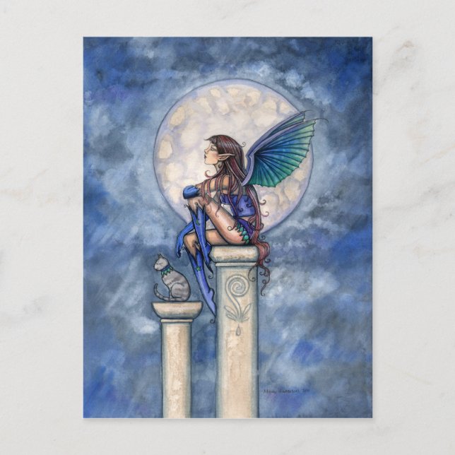 Indigo Moon Fairy and Cat Postcard Postkarte (Vorderseite)