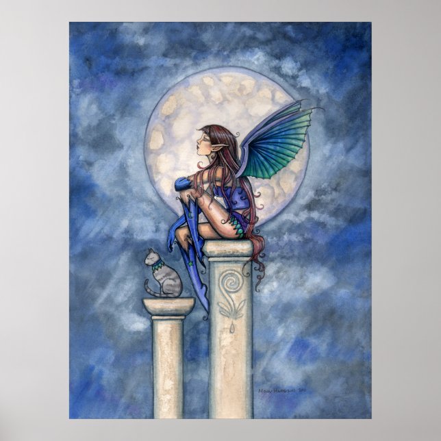 Indigo Moon Fairy und Cat Poster Print (Vorne)