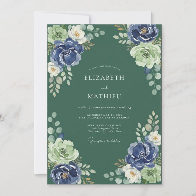 Indigo-Moos-Petal-Hochzeit Einladung (Vorderseite)