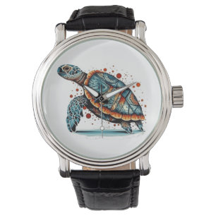Indigo-Mosaikschildkröte Armbanduhr