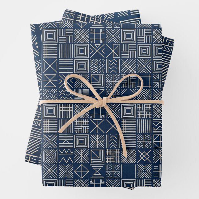 Indigo Mudcloth | Artisan-Mosaik-Set von Geschenkpapier Set (Beispiel)