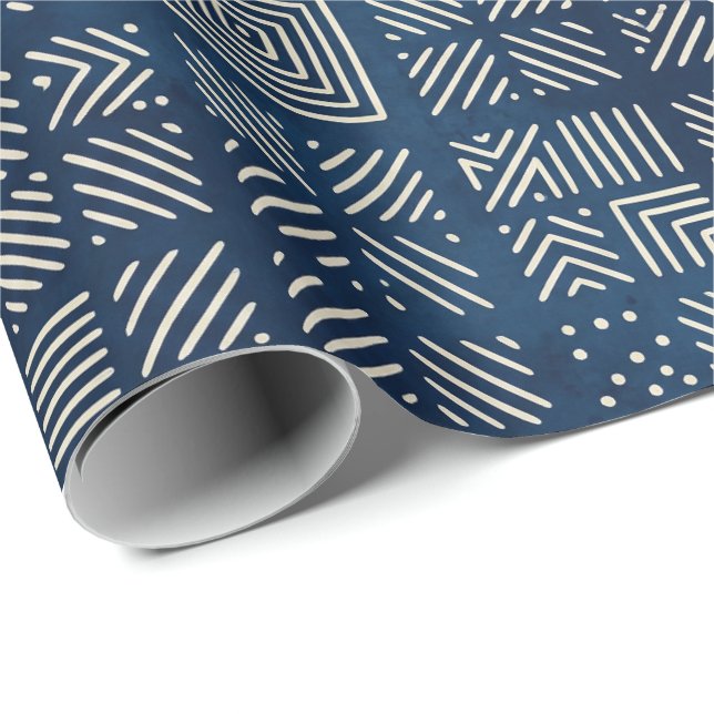 Indigo Mudcloth | Mosaik-Minimalist Geschenkpapier (Rolleneckpunkt)