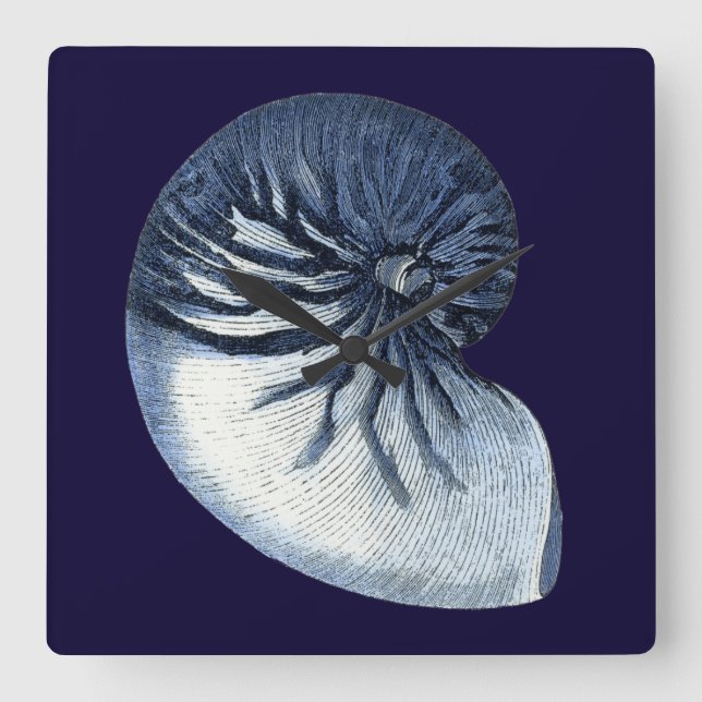 Indigo-Muscheln VII Quadratische Wanduhr (Vorderseite)