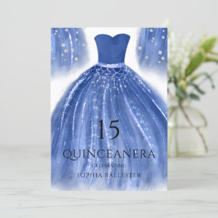 Indigo Navy Blue Mermaid Dress Quinceanera Einladung