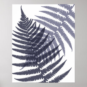 Indigo Navy Blue Tree Fern Print Pattern Poster