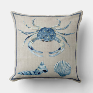 Indigo Ocean Blue Crab Turban Scallop Muscheln Kissen