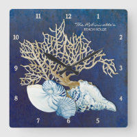 Indigo Ocean Crab Seashells Nautical Beach House