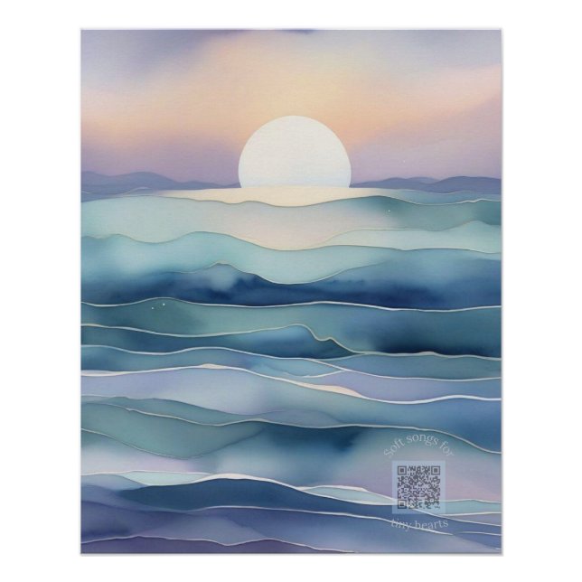 Indigo Ocean Moon Nursery Wall Art | Watercolor Poster (Vorderseite)