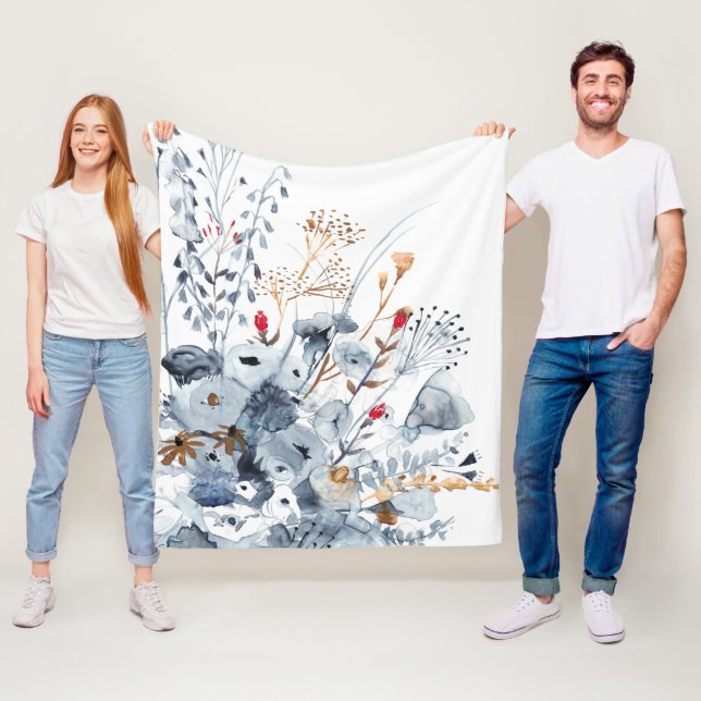 Indigo & Ochre - Aquarellfarben-Blume Fleecedecke (Beispiel)