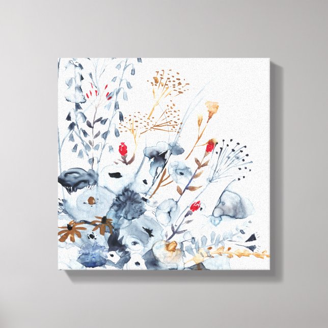 Indigo & Ochre - Aquarellfarben-Blume Leinwanddruck (Vorderseite)