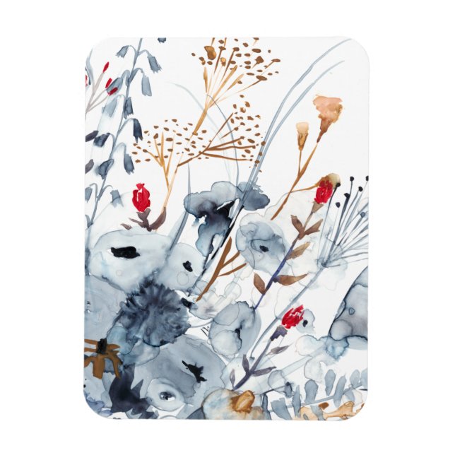 Indigo & Ochre - Aquarellfarben-Blume Magnet (Vertikal)