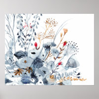 Indigo & Ochre - Aquarellfarben-Blume