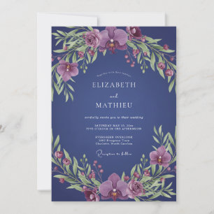 Indigo-Orchideen-Kranz-Hochzeit Einladung