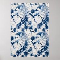 Indigo-Orchideen-Wurzeln-Farn-Samenkapsel-Muster-P