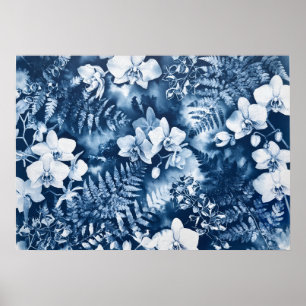 Indigo-Orchis-Farn-Tropen-Cyanotypie-Plakat Poster