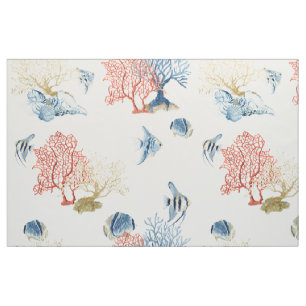 Indigo-Ozean-roter Fan-korallenrote tropische Stoff