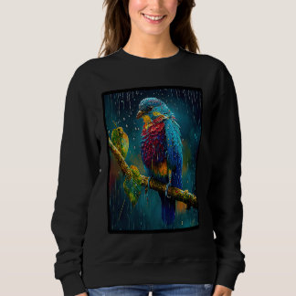 Indigo Painted Bunting Bird at Sunrise in Rain Art Sweatshirt