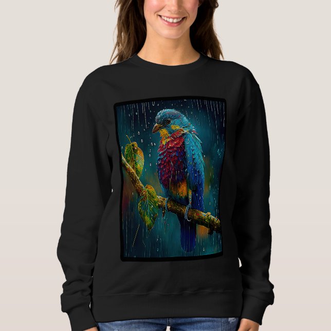 Indigo Painted Bunting Bird at Sunrise in Rain Art Sweatshirt (Vorderseite)