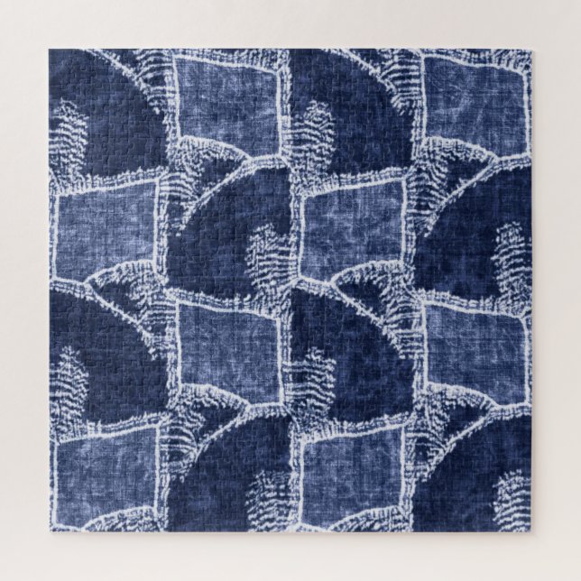 Indigo-Patchwork: Strukturierte Eleganz im Karomus Puzzle (Vertikal)