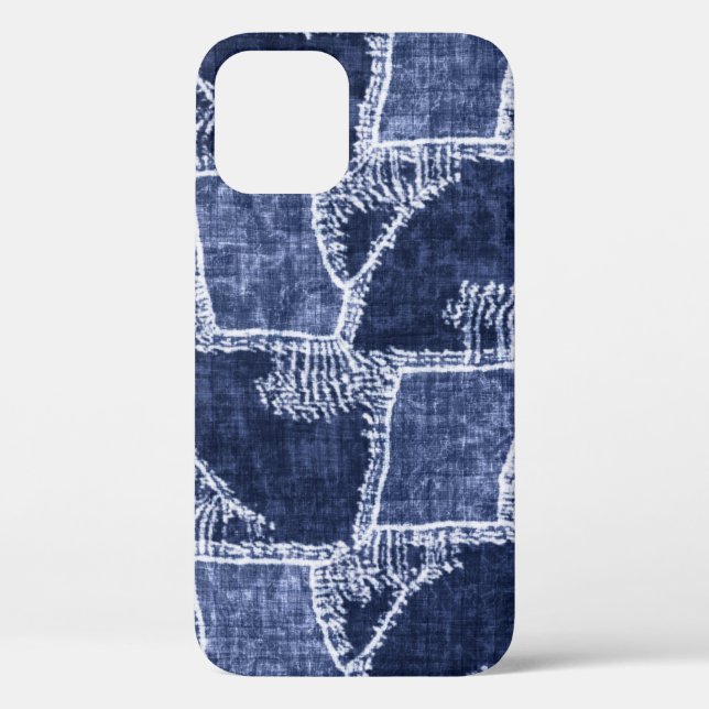 Indigo Patchwork: Textured Checked Elegance Case-Mate iPhone Hülle (Rückseite)