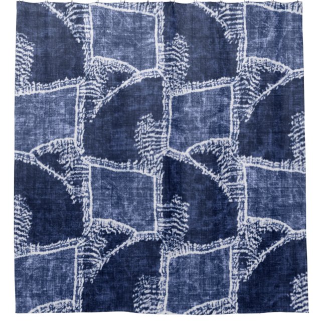 Indigo Patchwork: Textured Checked Elegance Duschvorhang (Vorderseite)