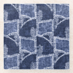 Indigo Patchwork: Textured Checked Elegance Glasuntersetzer