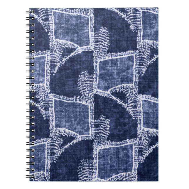 Indigo Patchwork: Textured Checked Elegance Notizblock (Vorderseite)