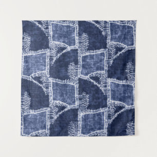 Indigo Patchwork: Textured Checked Elegance Wandteppich