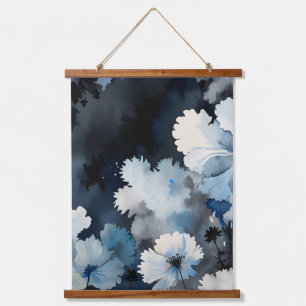 Indigo Petals Wandteppich Mit Holzrahmen