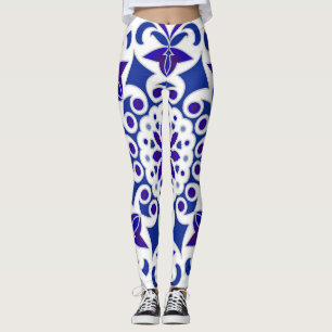 Indigo Portugiesisch Azulejos Blau und Weiße Flies Leggings