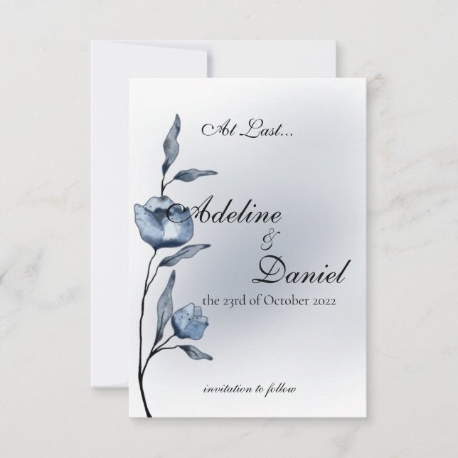 Indigo Romance Wedding Save the Date Cards (Vorderseite)